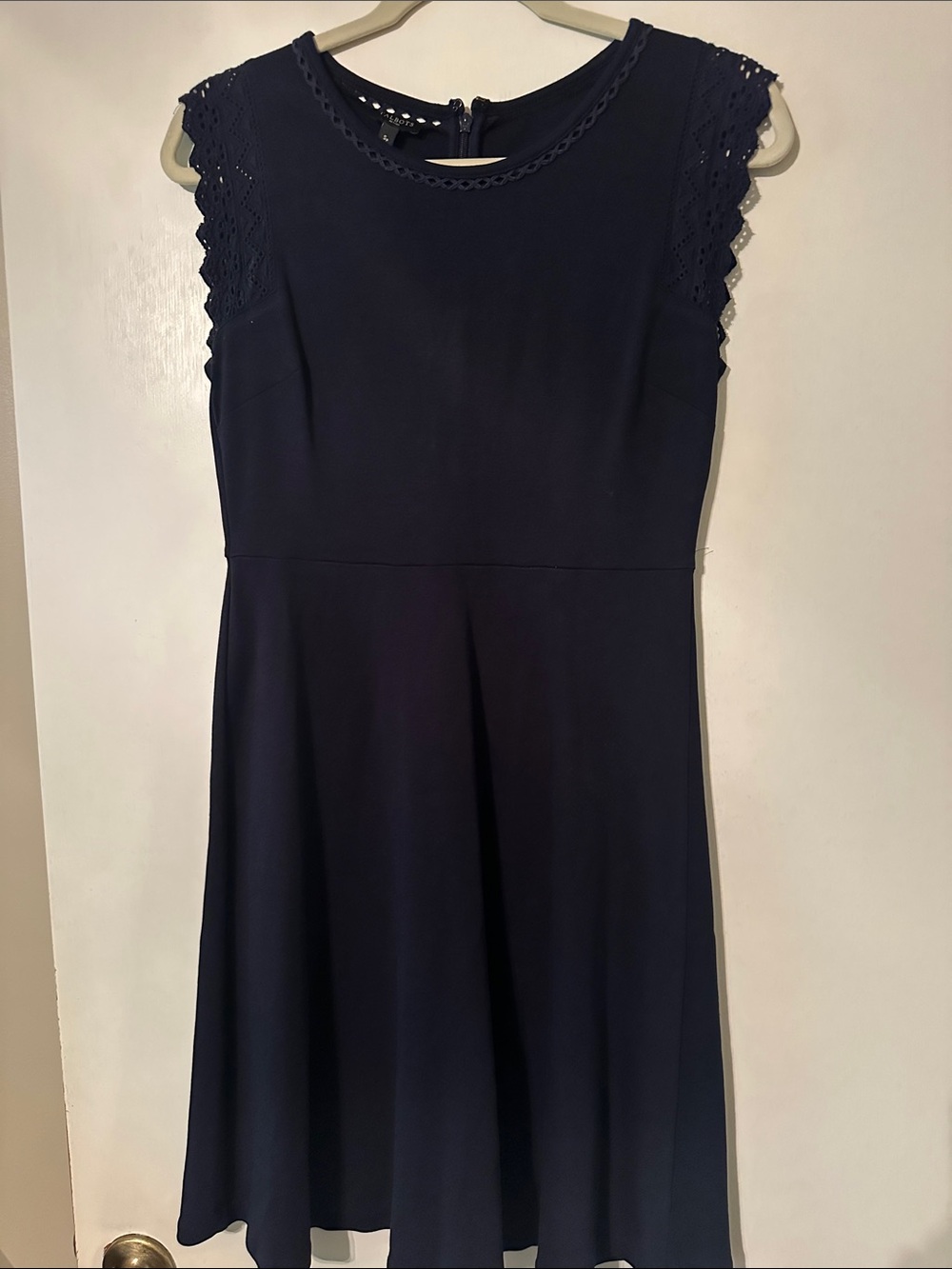 Talbots Navy Lace Sleeve Fit & Flare Petite Dress